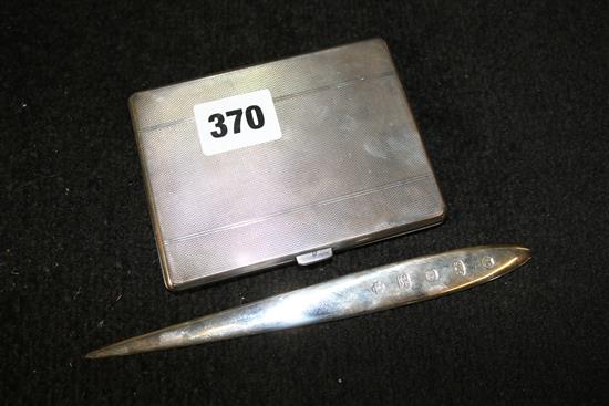 Silver letter opener and a cigarette case